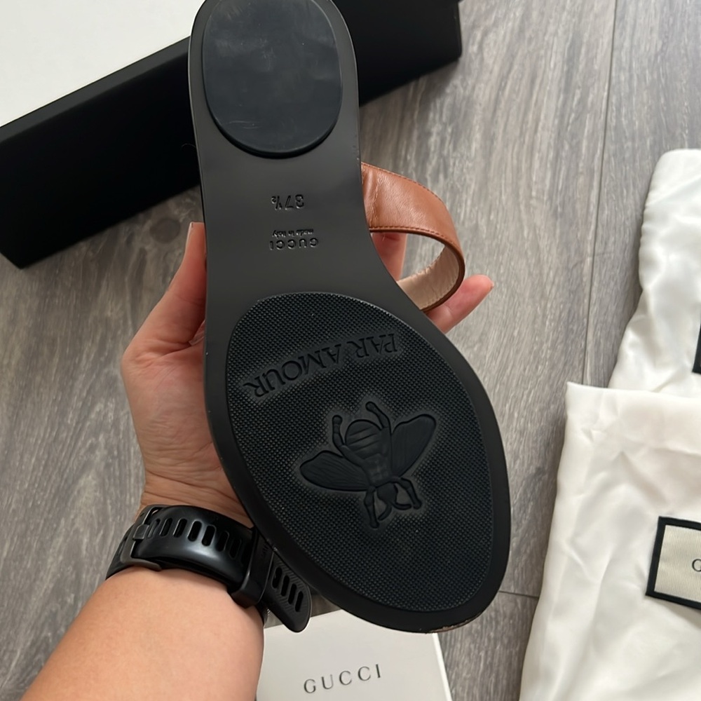 Authentic Gucci Brown and Black Sandals with Signature GG Logo. Size 37.5/7.5 - Picture 4 of 8